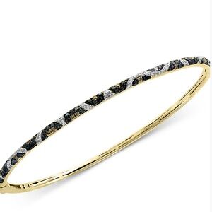 Effy 14 Yellow Gold Pave Black, Brown & White Diamond Leopard Bangle Bracelet